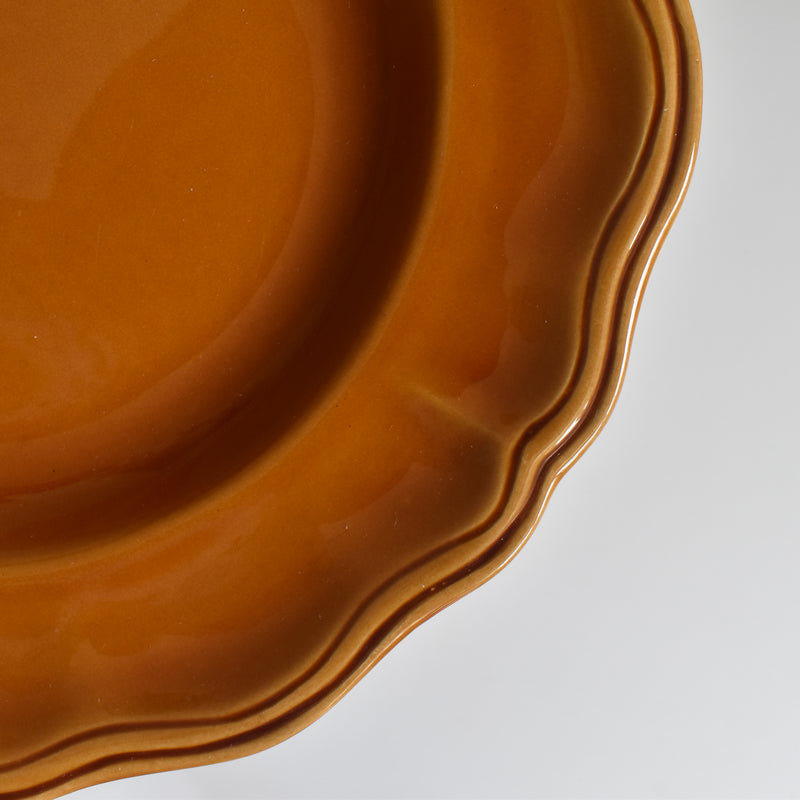 Vintage Deep Plate, Flower Rim, Brown A