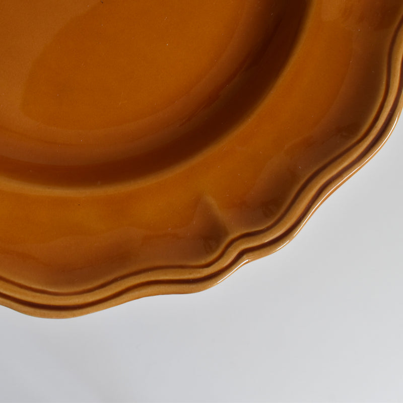 Vintage Deep Plate, Flower Rim, Brown A