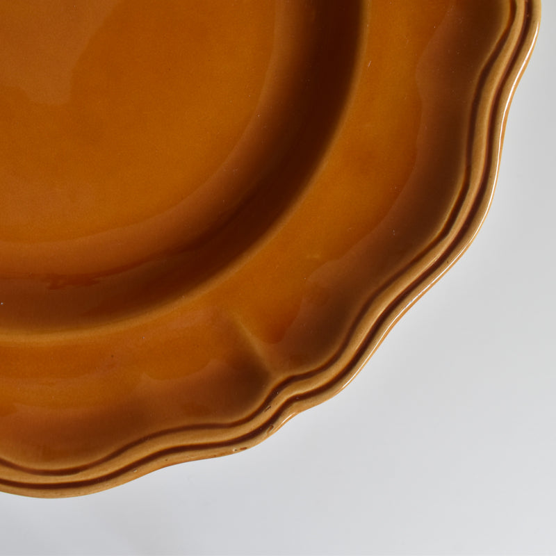 Vintage Deep Plate, Flower Rim, Brown A