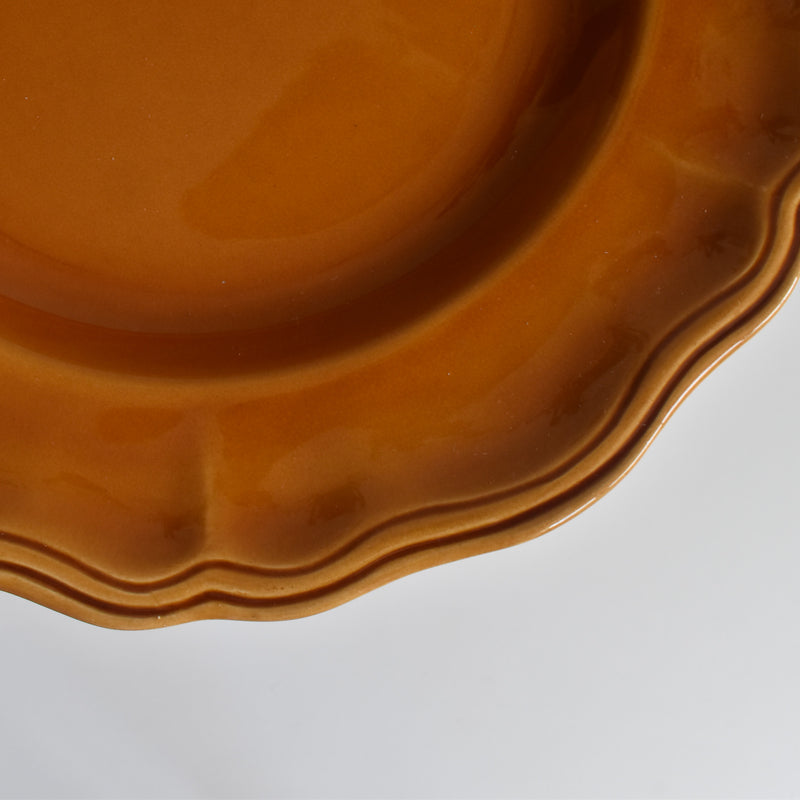 Vintage Deep Plate, Flower Rim, Brown A