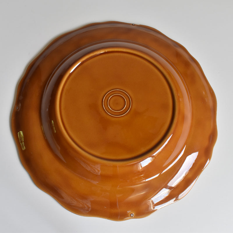 Vintage Deep Plate, Flower Rim, Brown A