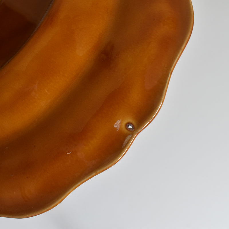 Vintage Deep Plate, Flower Rim, Brown A