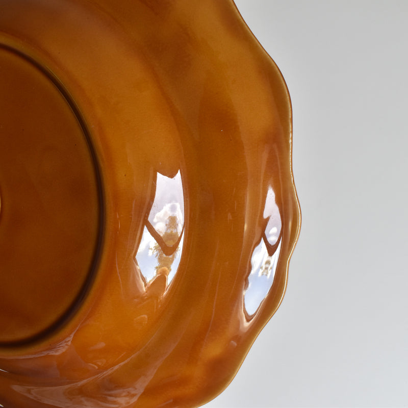 Vintage Deep Plate, Flower Rim, Brown A