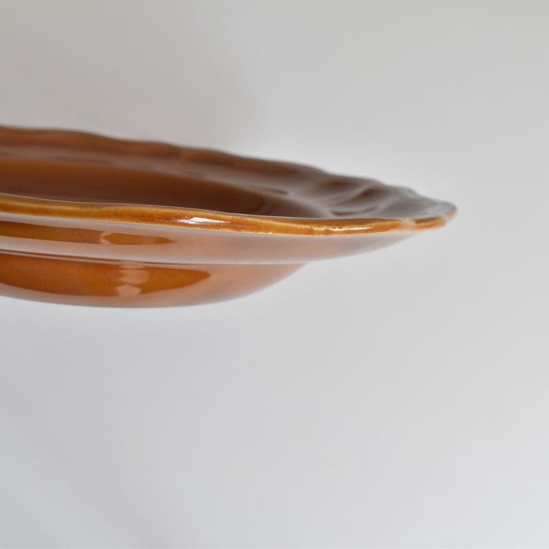 Vintage Deep Plate, Flower Rim, Brown A