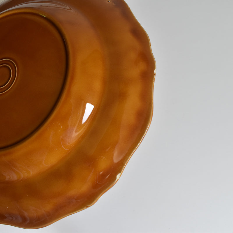 Vintage Deep Plate, Flower Rim, Brown B