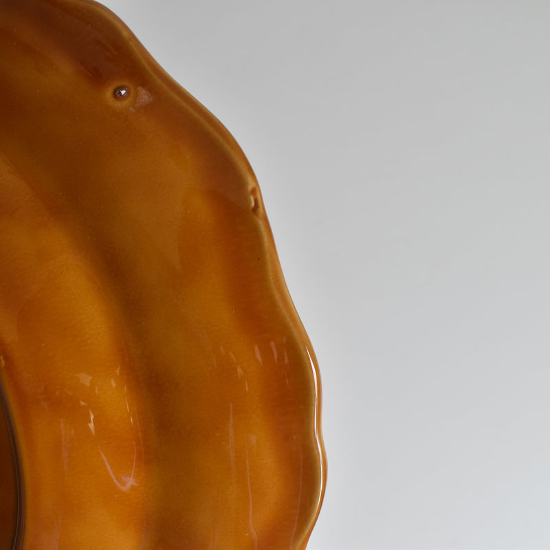 Vintage Deep Plate, Flower Rim, Brown B