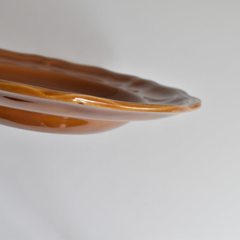 Vintage Deep Plate, Flower Rim, Brown B