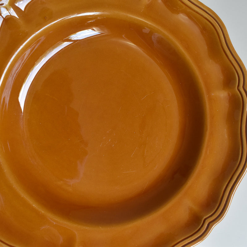 Vintage Deep Plate, Flower Rim, Brown B