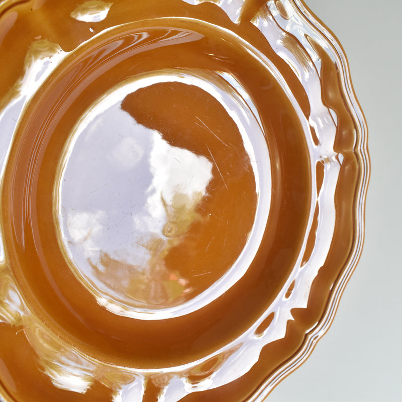 Vintage Deep Plate, Flower Rim, Brown B