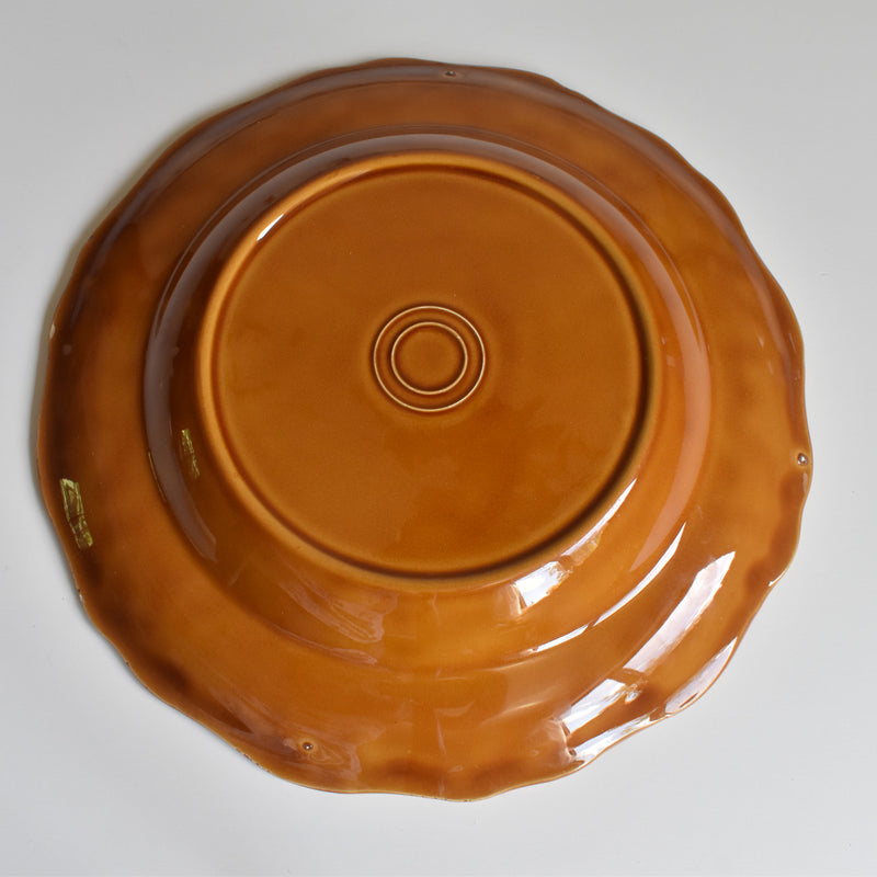 Vintage Deep Plate, Flower Rim, Brown B