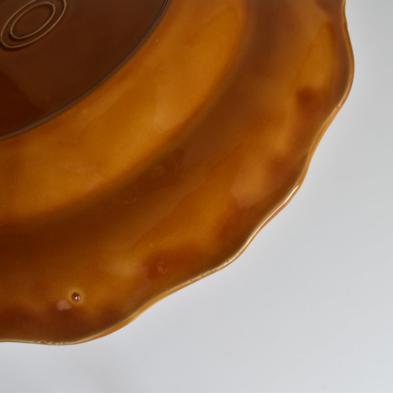 Vintage Deep Plate, Flower Rim, Brown B