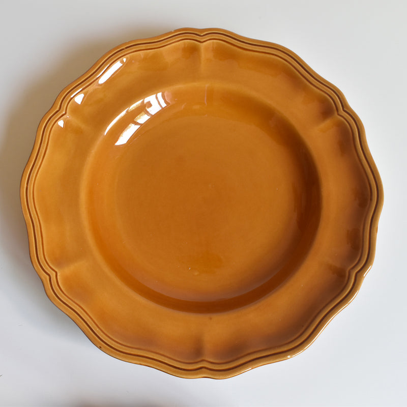 Vintage Deep Plate, Flower Rim, Brown A