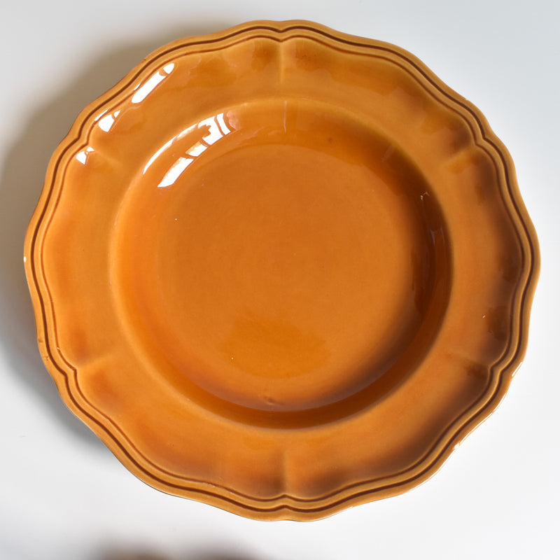 Vintage Deep Plate, Flower Rim, Brown B
