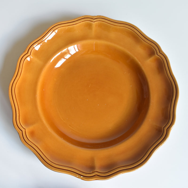 Vintage Deep Plate, Flower Rim, Brown C