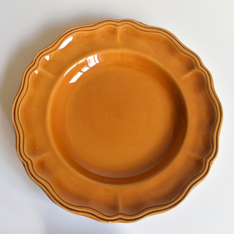 Vintage deep plate, flower rim, brown D