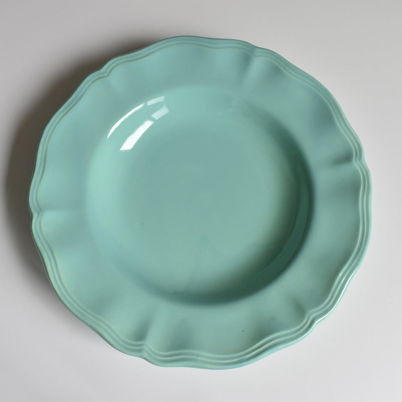 Vintage Deep Plate with Floral Rim, Green A