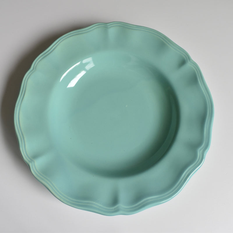 Vintage Deep Plate, Flower Rim, Green B