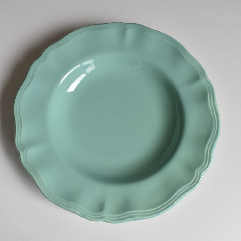 Vintage Deep Plate Flower Rim Green D