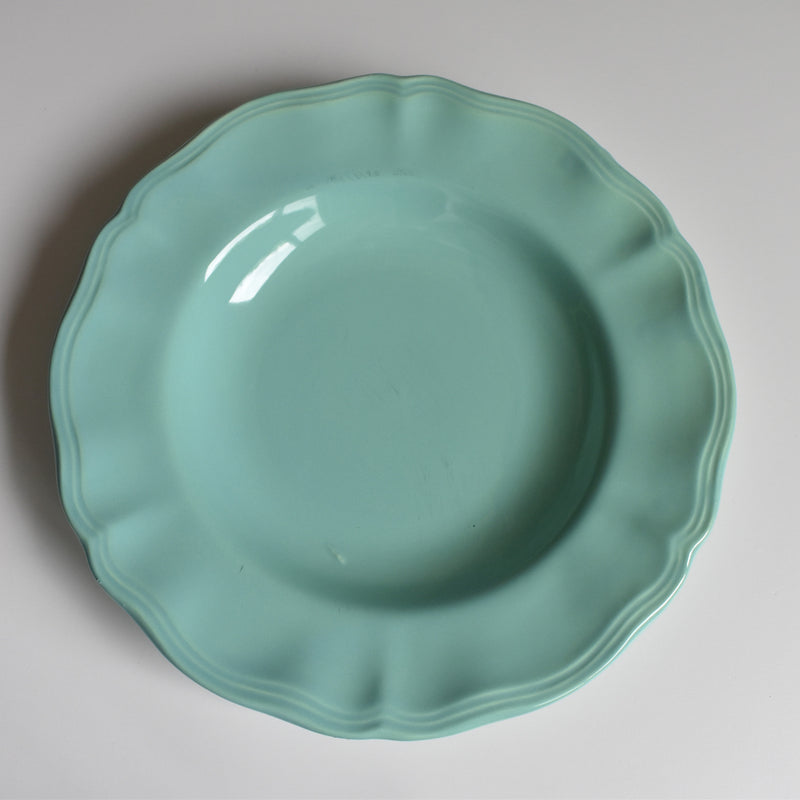 Vintage deep plate, flower rim, green E