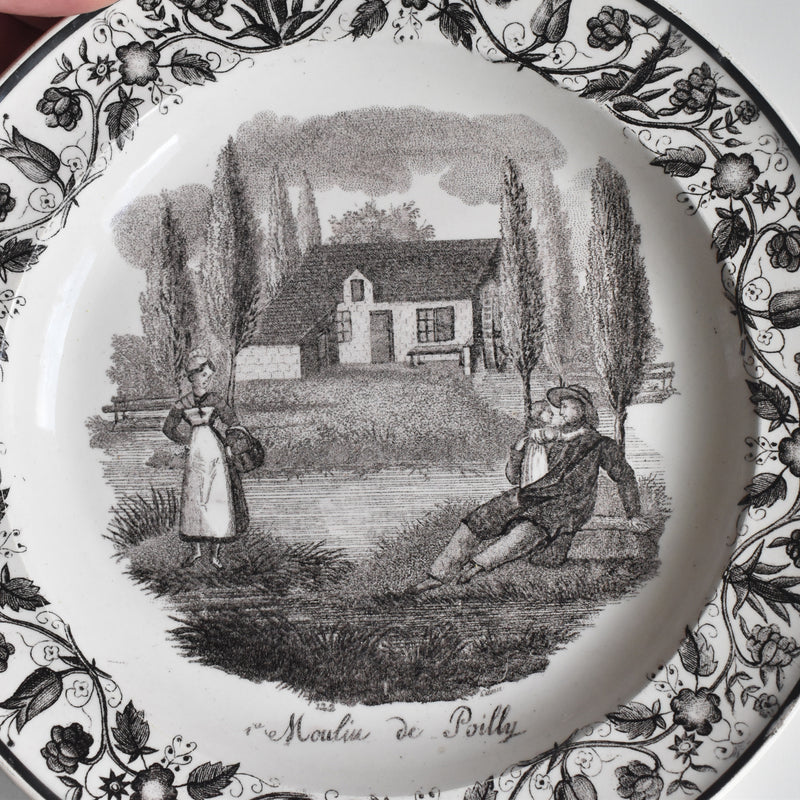 Antique Plate, Decorative Plate, Gien N122 "Moulin de Poilly"