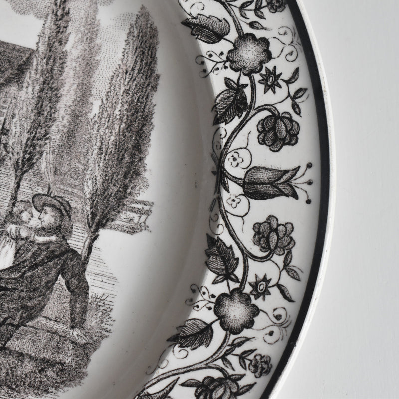 Antique Plate, Decorative Plate, Gien N122 "Moulin de Poilly"