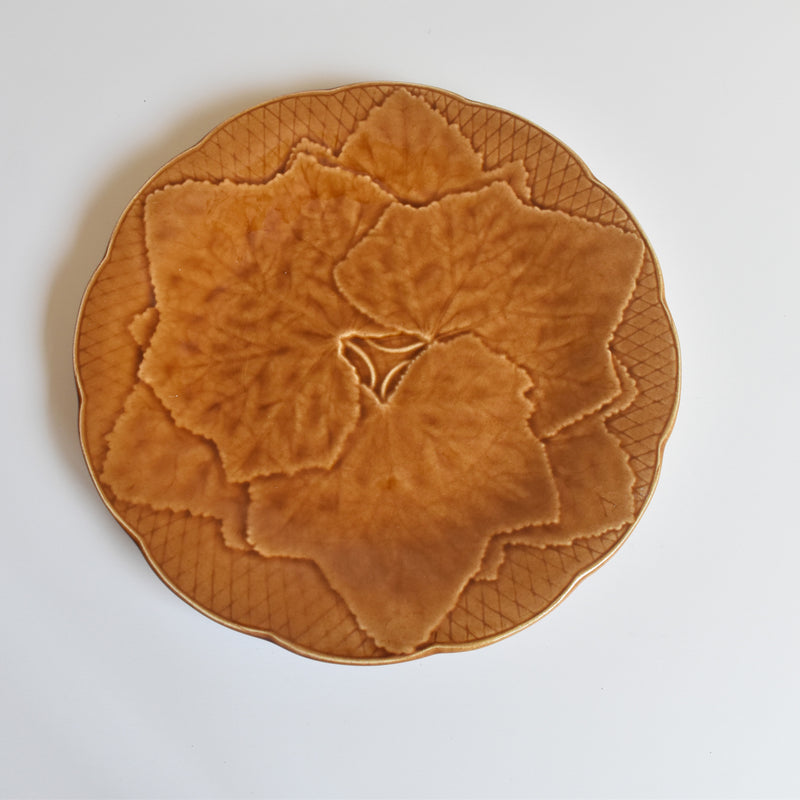 Vintage Dessert Plate, Barbotine Gien Primefleur Brown D