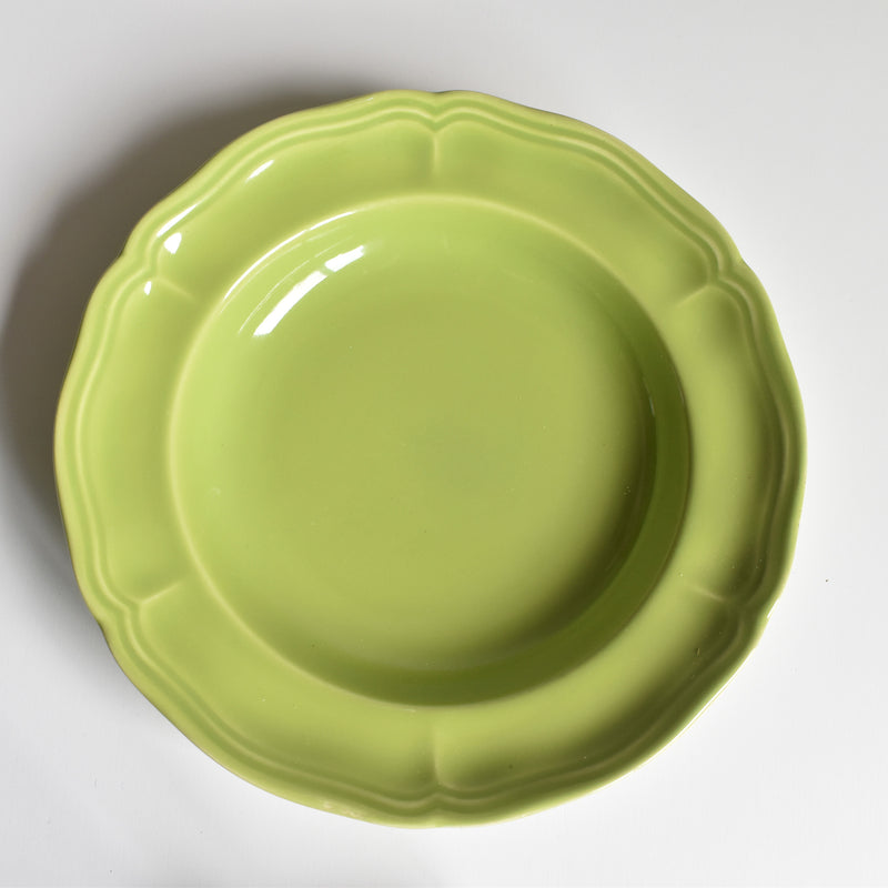Vintage Dessert Plate, Longchamp, Flower Rim, Green A
