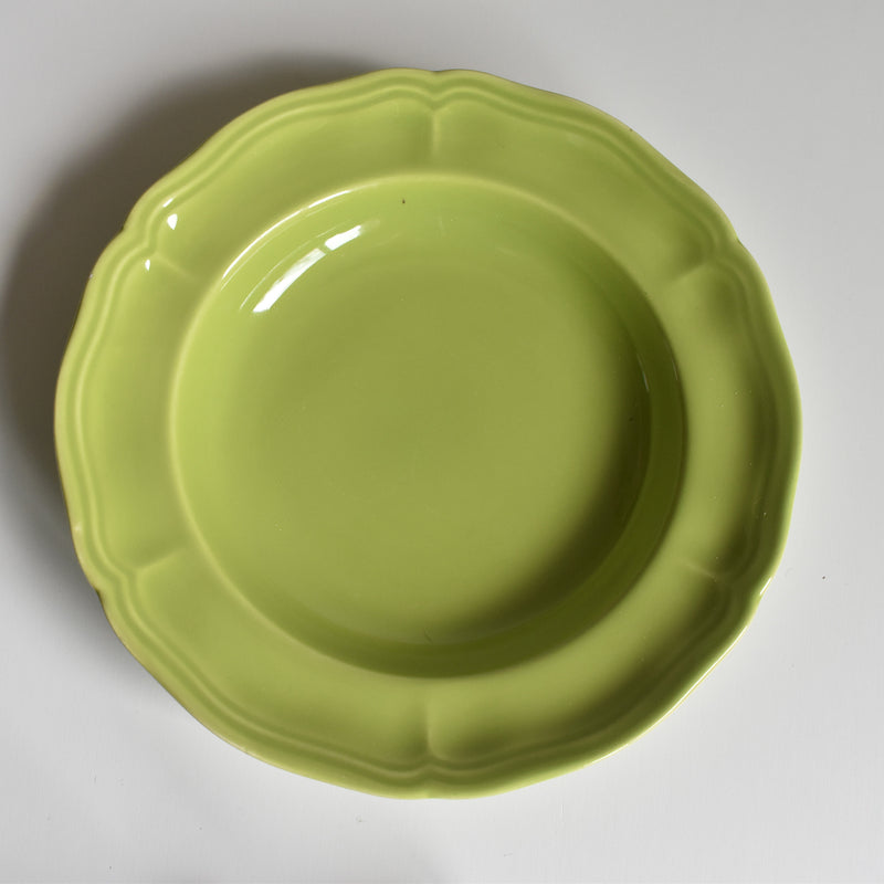 Vintage dessert plate, Longchamp, flower rim, green C