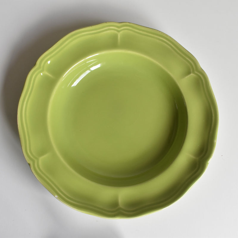 Vintage Dessert Plate, Longchamp, Flower Rim, Green, D