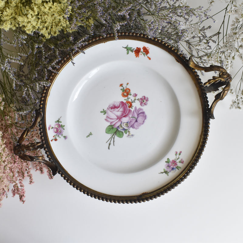 アンティーク真鍮スタンド付き磁器プレート　ニーデルヴィレー　Comte de Custine