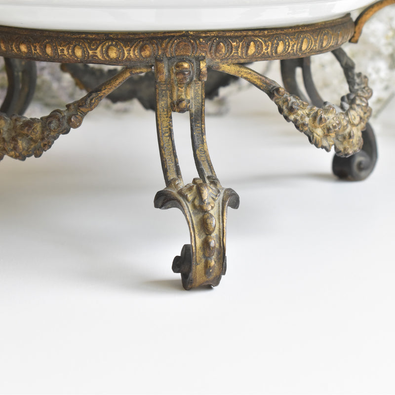 アンティーク真鍮スタンド付き磁器プレート　ニーデルヴィレー　Comte de Custine