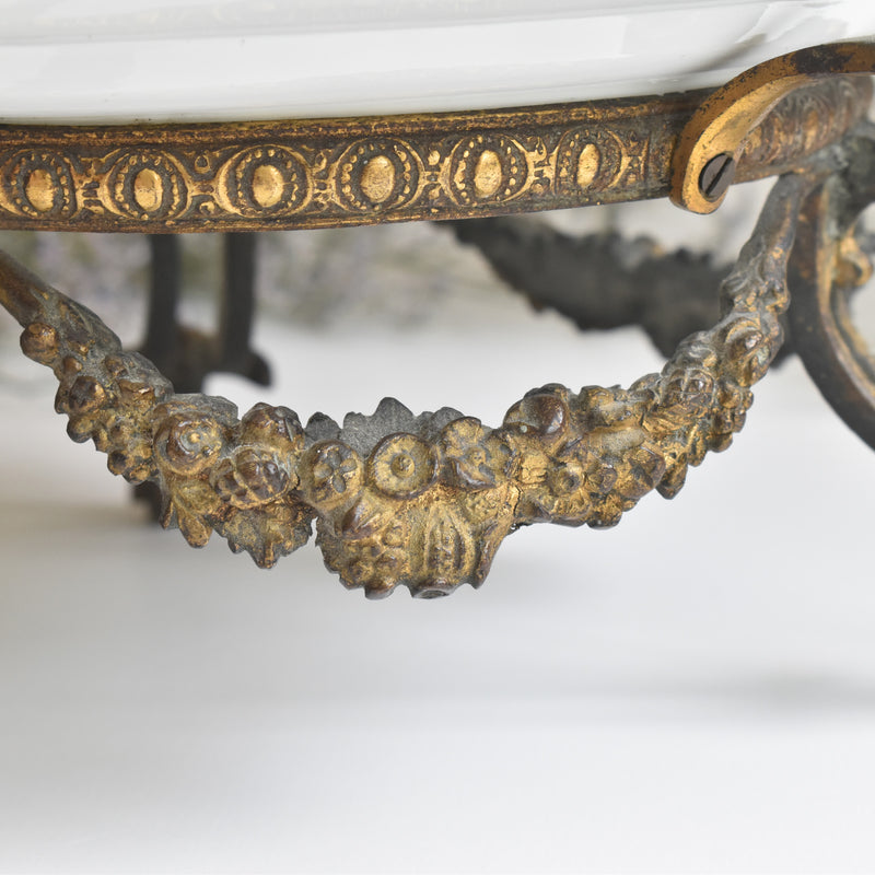 アンティーク真鍮スタンド付き磁器プレート　ニーデルヴィレー　Comte de Custine