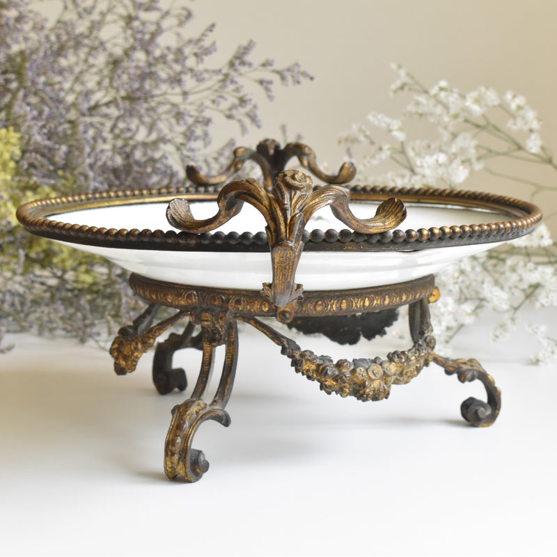 アンティーク真鍮スタンド付き磁器プレート　ニーデルヴィレー　Comte de Custine