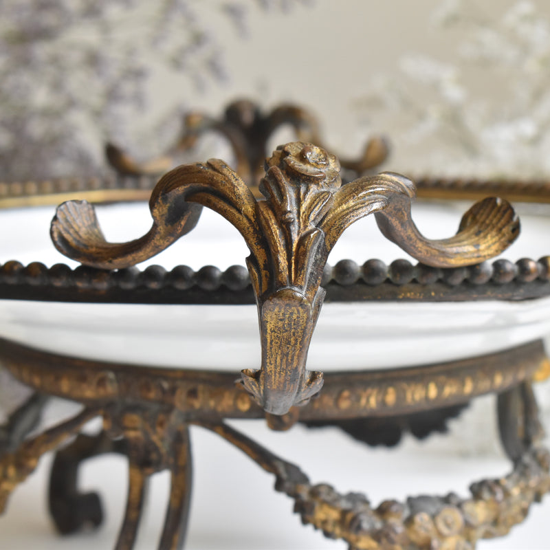 アンティーク真鍮スタンド付き磁器プレート　ニーデルヴィレー　Comte de Custine