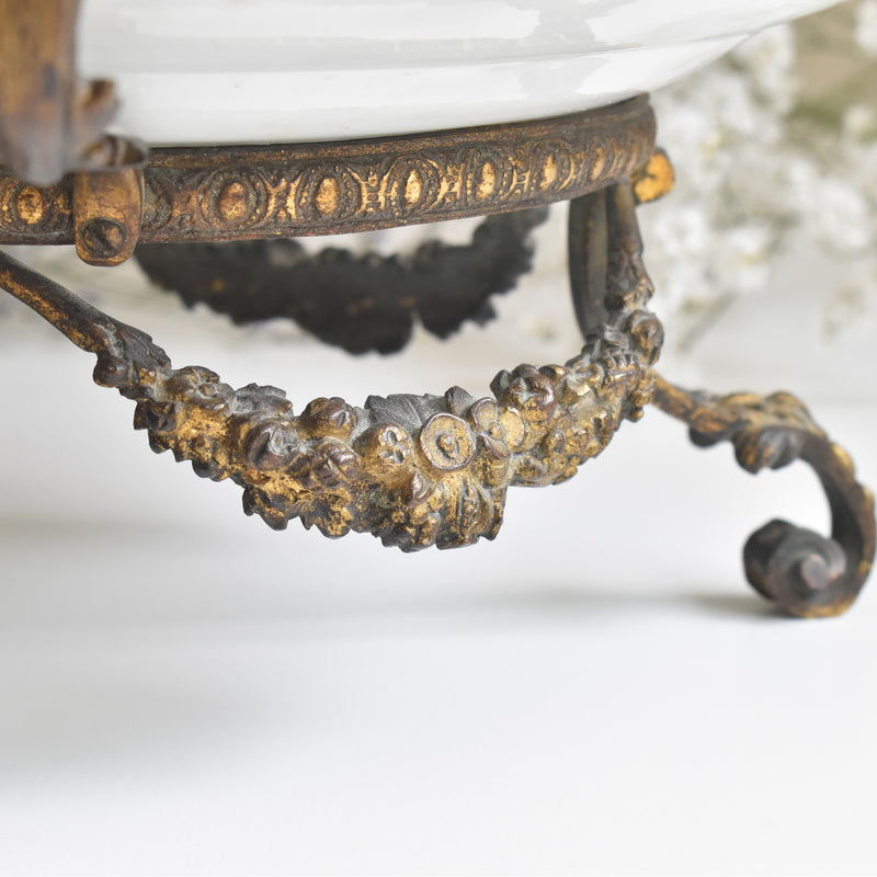 アンティーク真鍮スタンド付き磁器プレート　ニーデルヴィレー　Comte de Custine