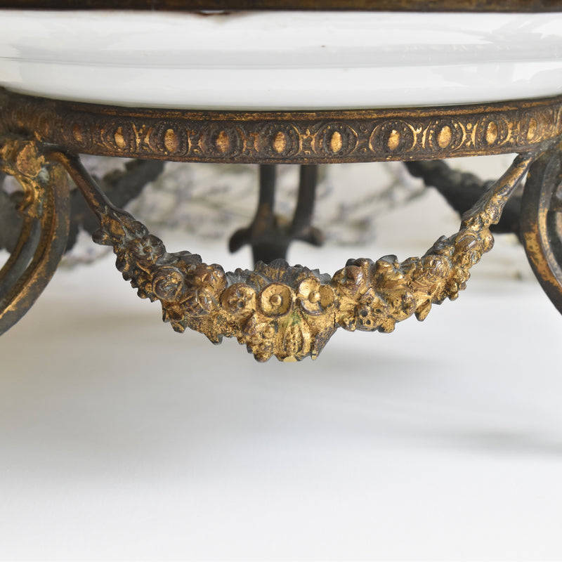 アンティーク真鍮スタンド付き磁器プレート　ニーデルヴィレー　Comte de Custine