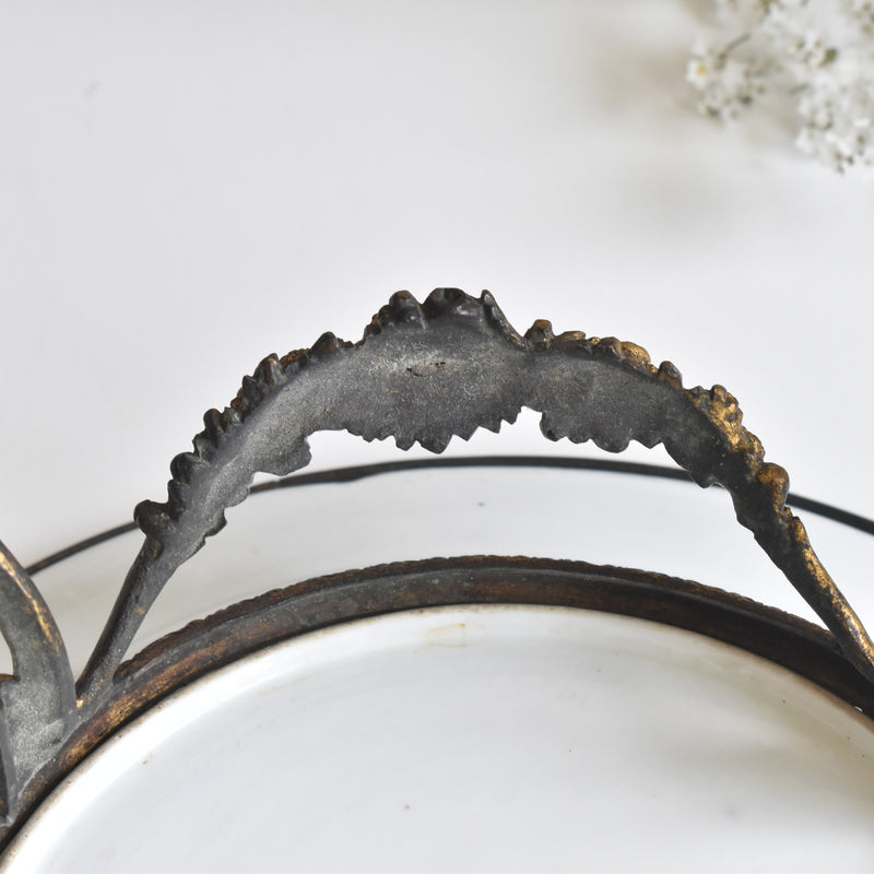 アンティーク真鍮スタンド付き磁器プレート　ニーデルヴィレー　Comte de Custine