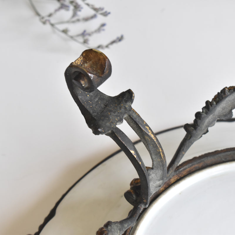 アンティーク真鍮スタンド付き磁器プレート　ニーデルヴィレー　Comte de Custine