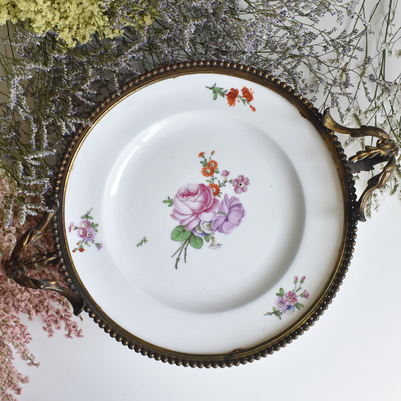 アンティーク真鍮スタンド付き磁器プレート　ニーデルヴィレー　Comte de Custine