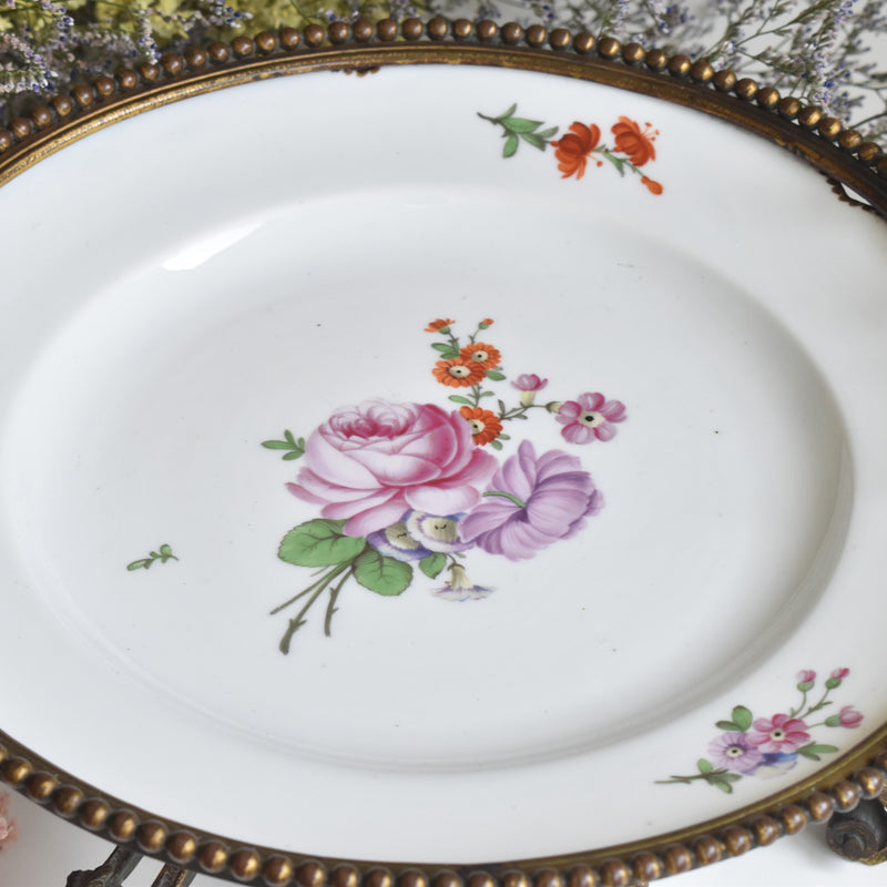 アンティーク真鍮スタンド付き磁器プレート　ニーデルヴィレー　Comte de Custine