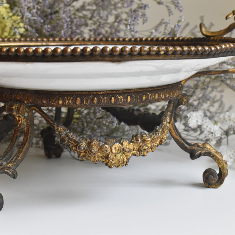 アンティーク真鍮スタンド付き磁器プレート　ニーデルヴィレー　Comte de Custine