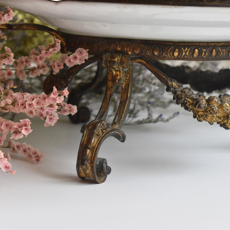 アンティーク真鍮スタンド付き磁器プレート　ニーデルヴィレー　Comte de Custine