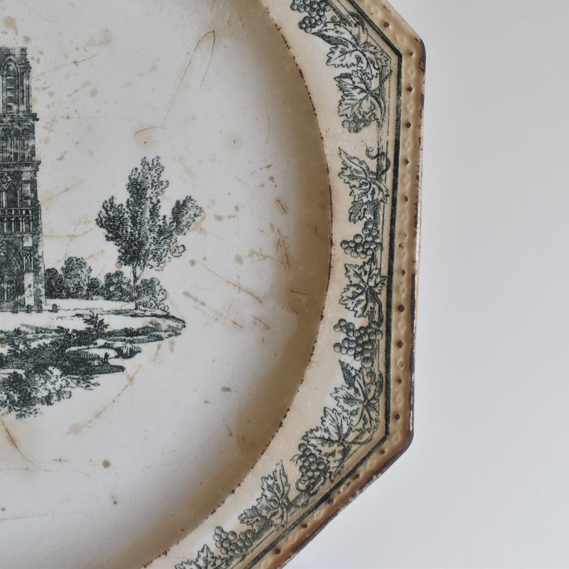 Antique Octagonal Plate Creil Notre Dame