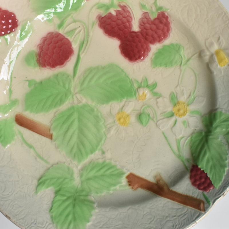 Antique Dessert Plate, Barbotine, Saint-Clément, Framboise