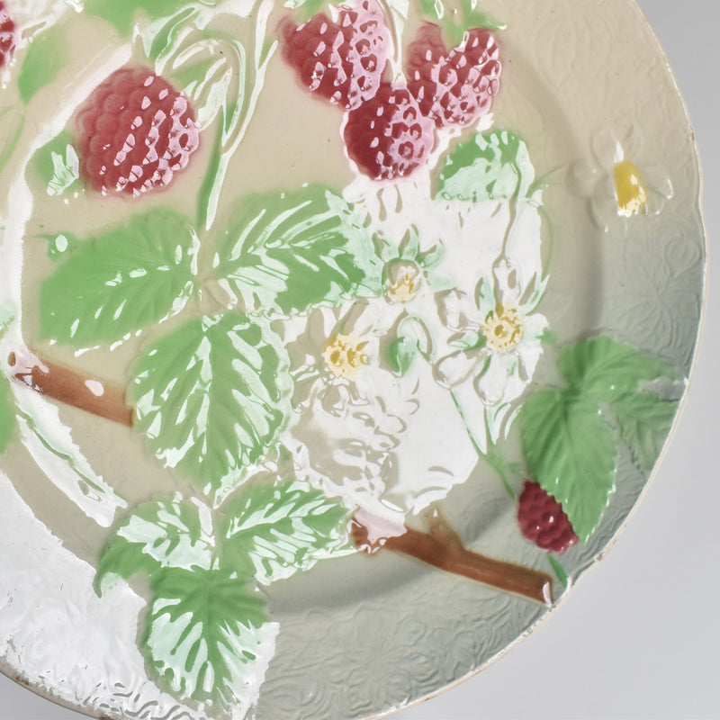 Antique Dessert Plate, Barbotine, Saint-Clément, Framboise