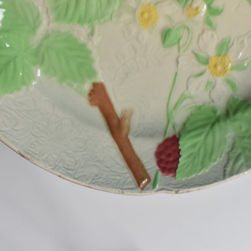 Antique Dessert Plate, Barbotine, Saint-Clément, Framboise