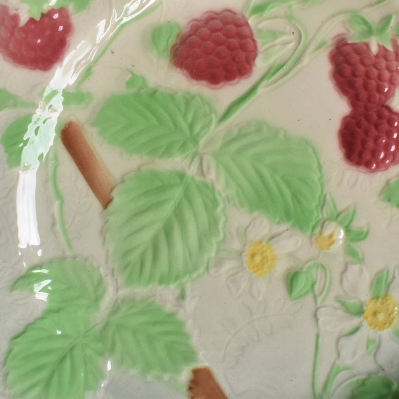 Antique Dessert Plate, Barbotine, Saint-Clément, Framboise