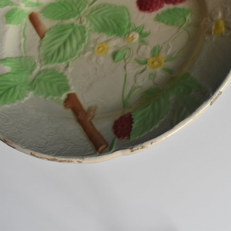 Antique Dessert Plate, Barbotine, Saint-Clément, Framboise