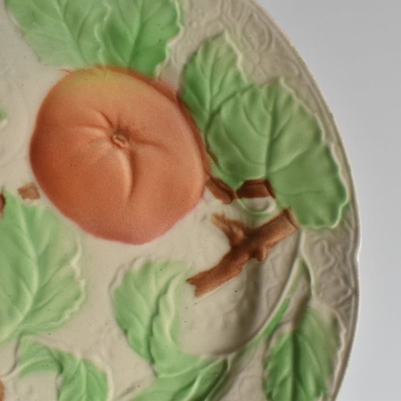 Antique Dessert Plate, Barbotine, Saint-Clément, Orange A
