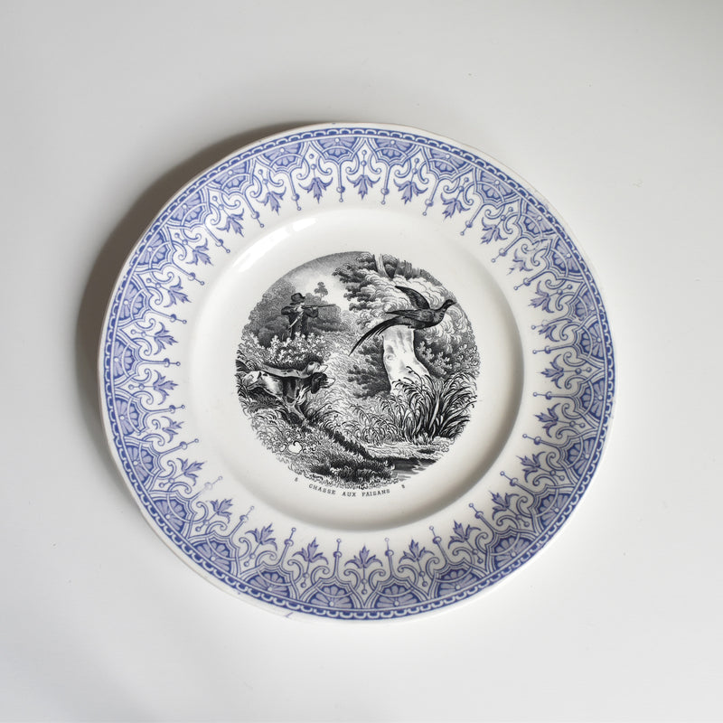 Antique Dessert Plate, Sarreguemines "La chasse N8"